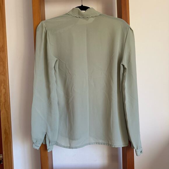 Vintage Jade Green Long-Sleeve Collared Blouse - Picture 4 of 10